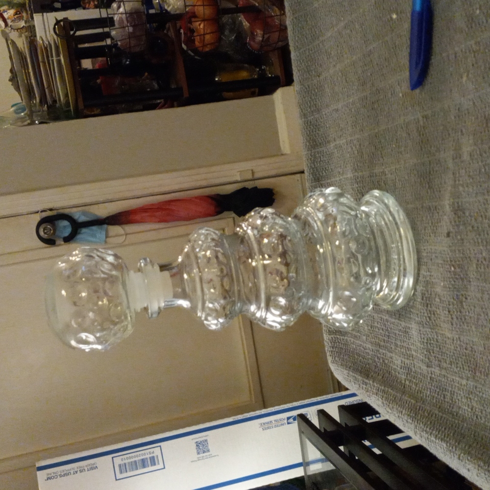 French Vtg clear art glass bubble genie bottle decanter with original stopper.